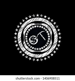 cryptocurrency mining icon inside chalk emblem written on a blackboard