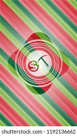 cryptocurrency mining icon inside christmas colors style emblem.