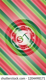 cryptocurrency mining icon inside christmas colors style badge.