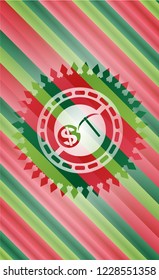 cryptocurrency mining icon inside christmas colors style badge.
