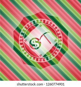 cryptocurrency mining icon inside christmas colors style emblem.