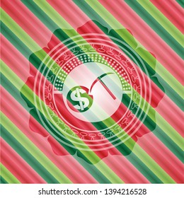 cryptocurrency mining icon inside christmas colors style emblem.