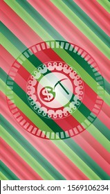 cryptocurrency mining icon inside christmas colors style emblem.