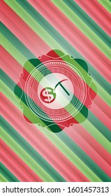 cryptocurrency mining icon inside christmas colors style badge.