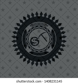 cryptocurrency mining icon inside dark emblem