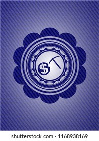cryptocurrency mining icon inside emblem with jean texture