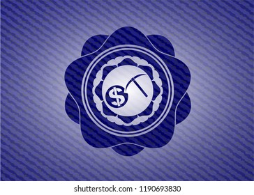 cryptocurrency mining icon inside emblem with jean texture
