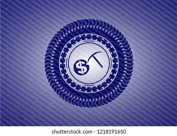 cryptocurrency mining icon inside emblem with denim high quality background