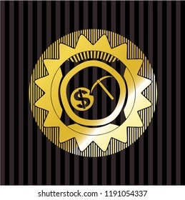 cryptocurrency mining icon inside gold badge or emblem