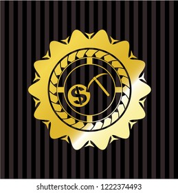 cryptocurrency mining icon inside gold shiny emblem