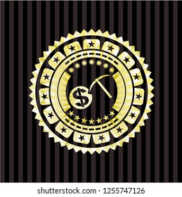 cryptocurrency mining icon inside gold badge