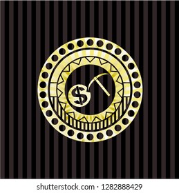 cryptocurrency mining icon inside gold badge