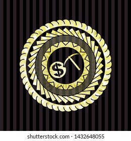 cryptocurrency mining icon inside gold shiny emblem