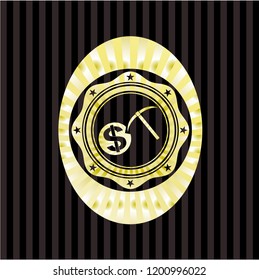 cryptocurrency mining icon inside golden badge or emblem