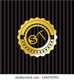 cryptocurrency mining icon inside golden emblem