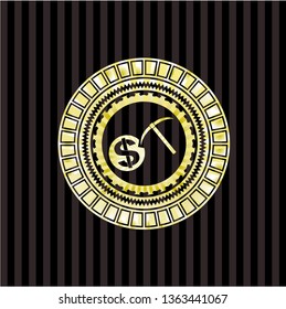cryptocurrency mining icon inside golden emblem or badge