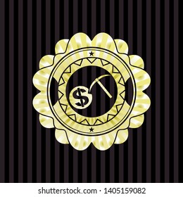 cryptocurrency mining icon inside golden emblem or badge