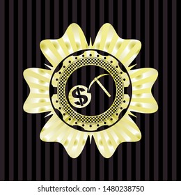 cryptocurrency mining icon inside golden badge or emblem