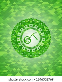 cryptocurrency mining icon inside green emblem with mosaic ecological style background