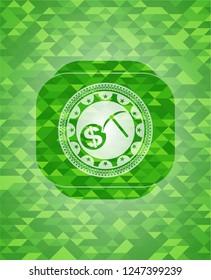 cryptocurrency mining icon inside green emblem with mosaic ecological style background