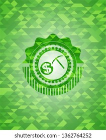cryptocurrency mining icon inside green emblem with mosaic ecological style background