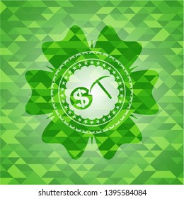 cryptocurrency mining icon inside green emblem with mosaic background