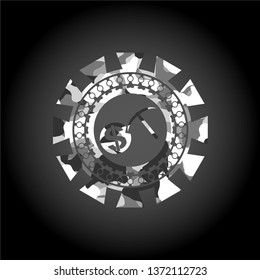 cryptocurrency mining icon inside grey camouflaged emblem