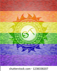 cryptocurrency mining icon inside lgbt colors emblem 