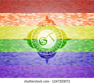 cryptocurrency mining icon inside lgbt colors emblem 