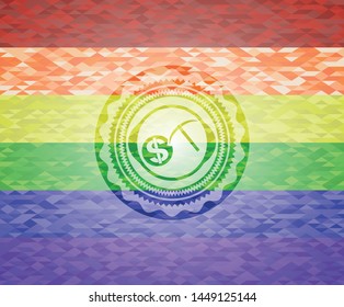 cryptocurrency mining icon inside lgbt colors emblem 