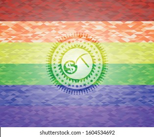 cryptocurrency mining icon inside lgbt colors emblem 