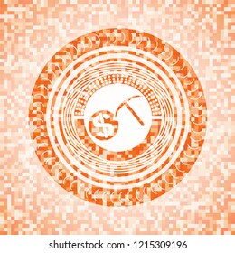 cryptocurrency mining icon inside orange mosaic emblem with background