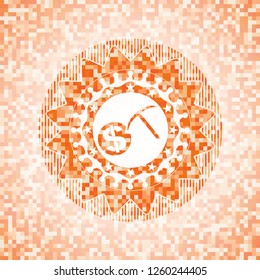 cryptocurrency mining icon inside orange mosaic emblem