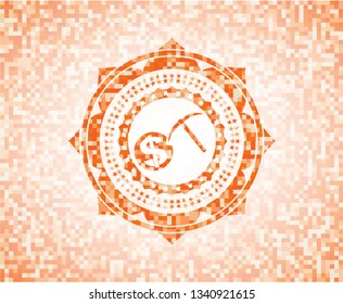 cryptocurrency mining icon inside orange mosaic emblem with background