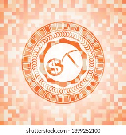 cryptocurrency mining icon inside orange mosaic emblem