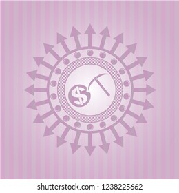 cryptocurrency mining icon inside pink emblem. Retro