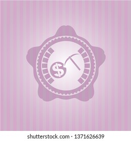 cryptocurrency mining icon inside pink emblem
