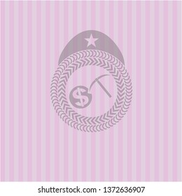 cryptocurrency mining icon inside pink emblem. Vintage.