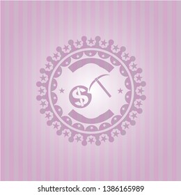 cryptocurrency mining icon inside pink emblem. Vintage.