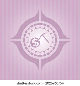 icono de minería de criptodivisa dentro del icono o emblema rosado. Diseño detallado. 