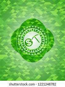 cryptocurrency mining icon inside realistic green emblem. Mosaic background