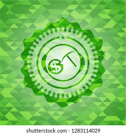 cryptocurrency mining icon inside realistic green mosaic emblem