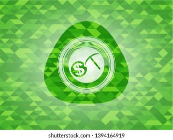 cryptocurrency mining icon inside realistic green mosaic emblem