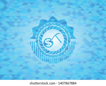 cryptocurrency mining icon inside realistic light blue mosaic emblem