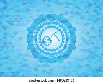 cryptocurrency mining icon inside realistic sky blue mosaic emblem