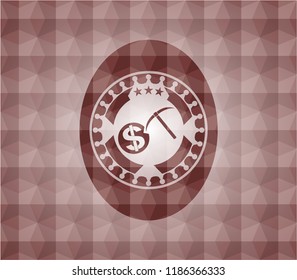 cryptocurrency mining icon inside red emblem with geometric background. Seamless.