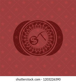 cryptocurrency mining icon inside red emblem. Retro