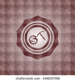 cryptocurrency mining icon inside red seamless geometric pattern emblem. Seamless.