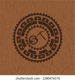 cryptocurrency mining icon inside retro style wood emblem