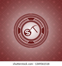 cryptocurrency mining icon inside retro red emblem